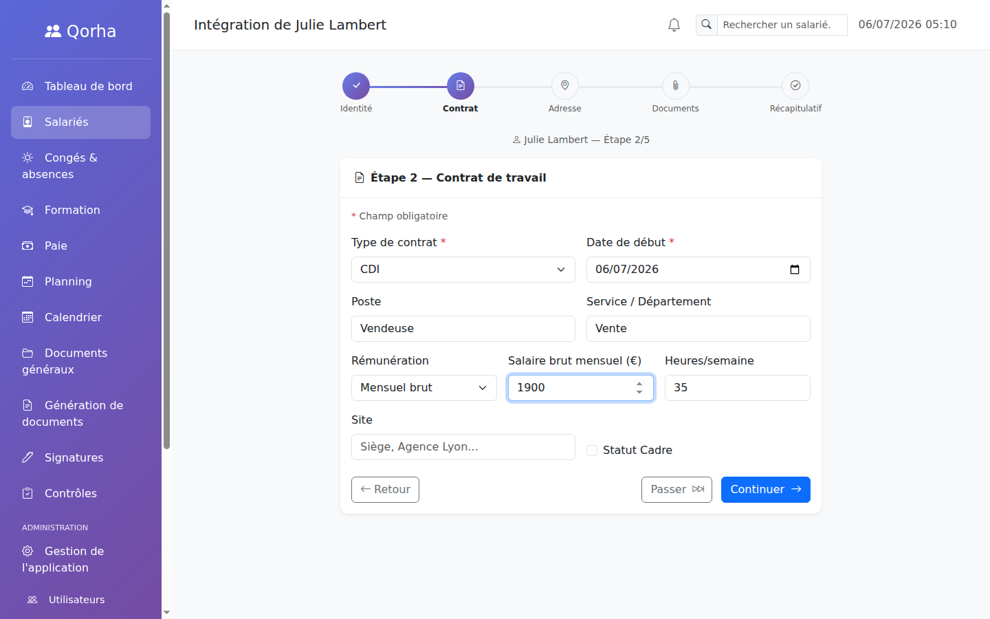 Assistant d'intégration — étape 2, le contrat