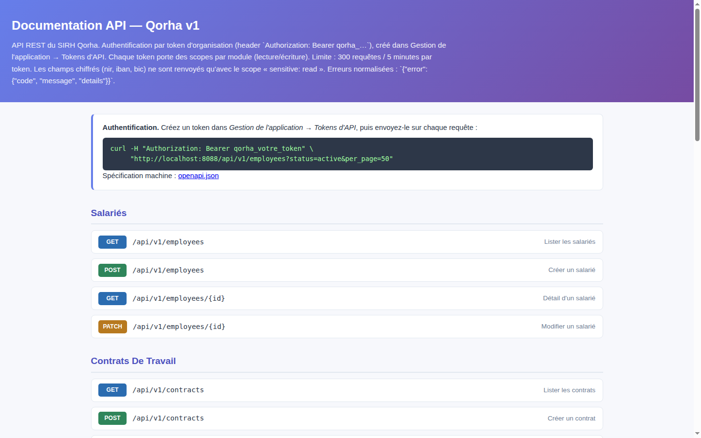 Documentation interactive de l'API sur /api/doc